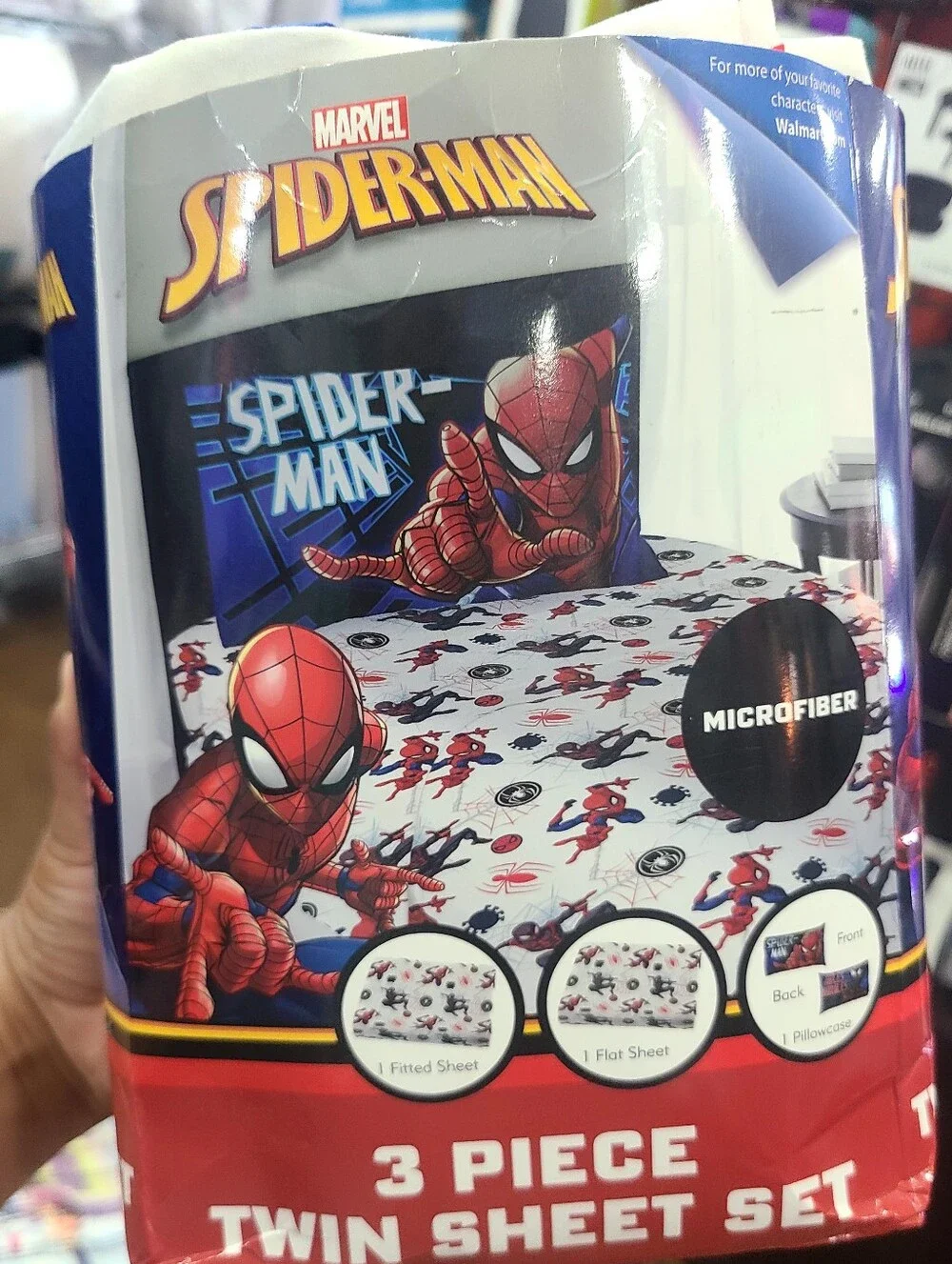 Spider-Man Kids 3-Piece Twin Sheet Set, Microfiber, White, Marvel